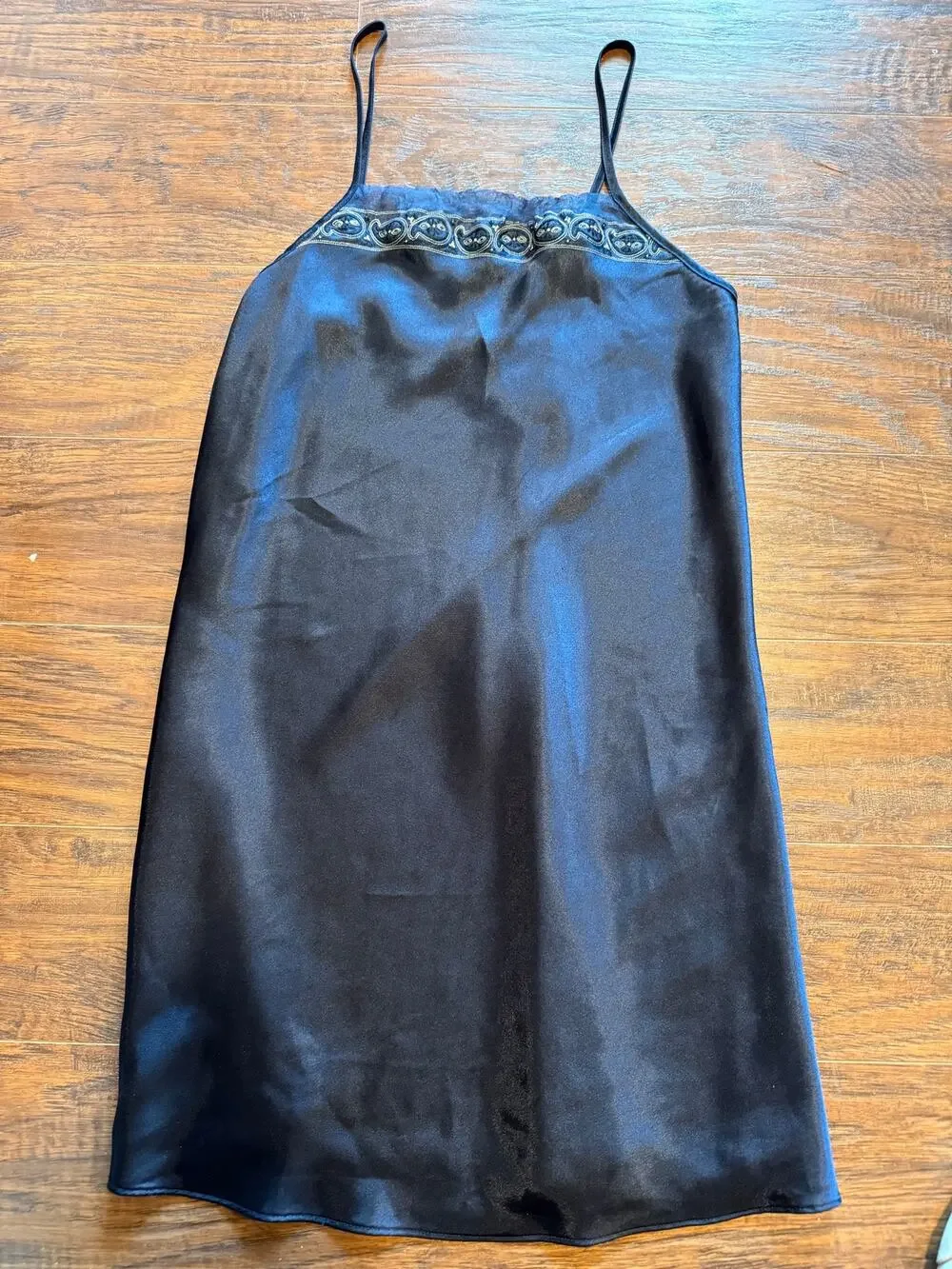Vintage Jaclyn Smith Navy Blue Paisley Slip Dress Lingerie - Size S (SG50)